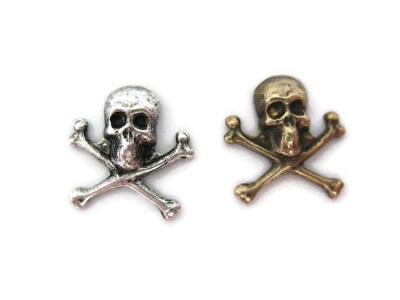 Skull and Crossbones Charm Sterling Silver Antiqued Finish Skull and Crossbones Charm Sterling Silver Antiqued Finish