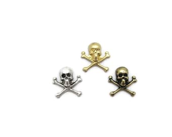 Brass Vintage Design Small Skull and Crossbones (4 pieces) , Made in the USA
