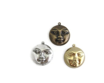 Brass Vintage Design Large Moon Man Face with Ring (4 pieces) , Made in the USA