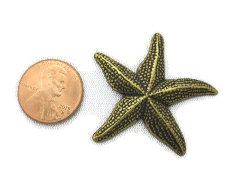 Antiqued Brass Vintage Design Starfish Stamping No Hole Made in the USA 2 pieces