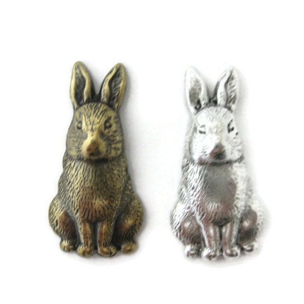 Brass Vintage Design Sitting Rabbit Stamping (2 pieces) , Made in the USA