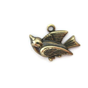 Brass Vintage Design Tiny Bird Charm with Top Ring (2 pieces) , Made in the USA