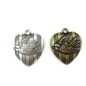 Brass Flying Robin with Striped Heart , Made in the USA