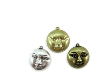 Brass Vintage Design Moon Man Face with Ring (4 pieces) , Made in the USA