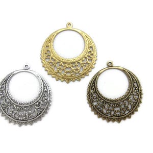 Messing vintage design filigraan halve maan met ring, gemaakt in de VS