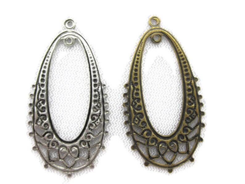 4 pieces Made in the USA Antiqued Brass Oval Filigree Earring Finding