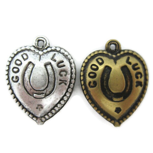 Brass Vintage Design 3D Good Luck Heart Charm (2 pieces) , Made in the USA