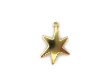 Brass Retro Dapt Small Star Burst Charm (6 pieces) , Made in the USA