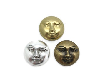 Brass Vintage Design Moon Man Face No Ring (4 pieces) , Made in the USA