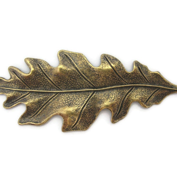 Brass Vintage Design Extra Large Oak Leaf Stamping, Made in the USA