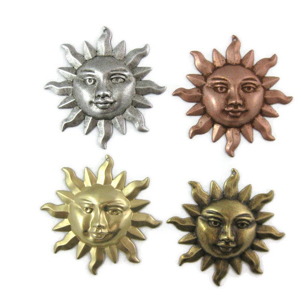 Brass Vintage Design Large Nouveau Sun Face with Hole (2 pieces) , Made in the USA