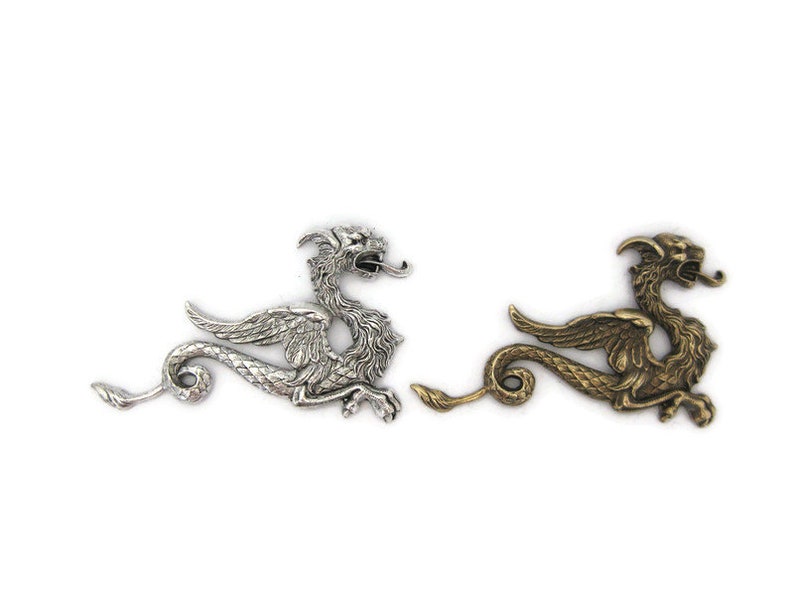 Brass Vintage Design Right Facing Winged Dragon , Made in the USA image 1