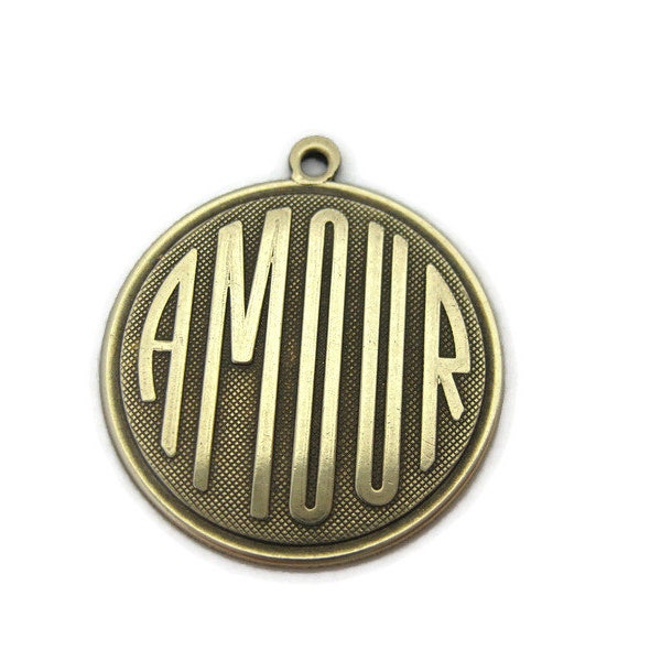 Brass Amour French Love Pendant , Made in the USA