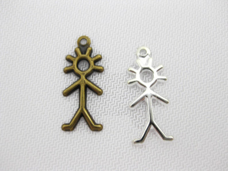 6 pieces Antiqued Brass Vintage Design Stick Figure Boy Charm Made in the USA