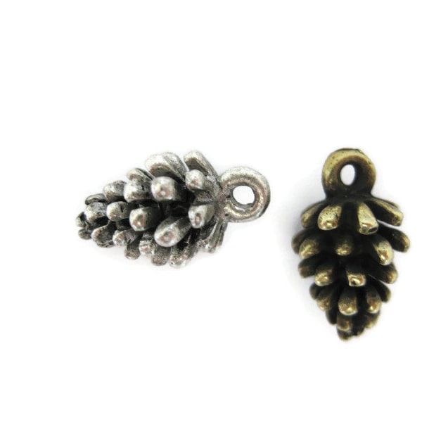 3-D Pine Cone Casting Charm / Drop (2 pieces) , Made in the USA