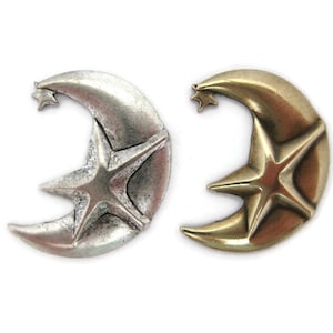Brass Vintage Design Crescent Moon and Stars Finding No Hole , Made in the USA
