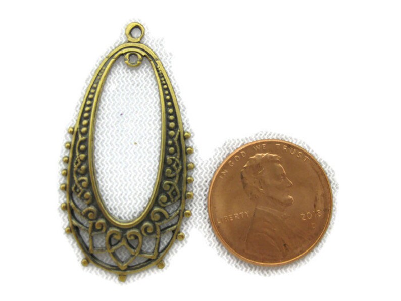 4 pieces Made in the USA Antiqued Brass Oval Filigree Earring Finding