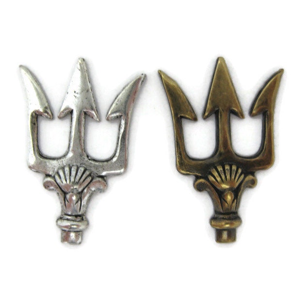 Brass Vintage Design Small Neptune's Trident Head (2 pieces) , Made in the USA