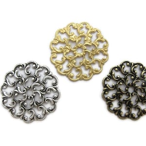 Brass Vintage Design Round 25 mm Beaded Filigree , Made in the USA