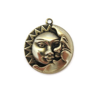 Brass Vintage Design Sun and Moon with Top Ring Left Facing Moon (2 pieces)   , Made in the USA