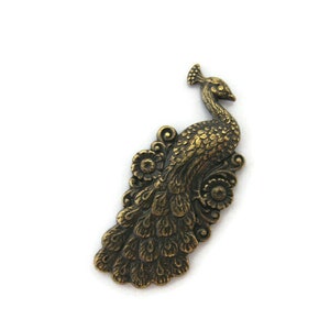 Brass Vintage Design Detailed Flat Back Peacock Finding , Made in the USA