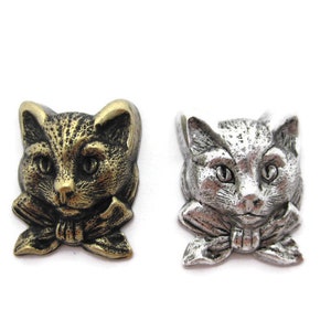 Brass Vintage Design Large Cat Face with Bow Collar , Made in the USA