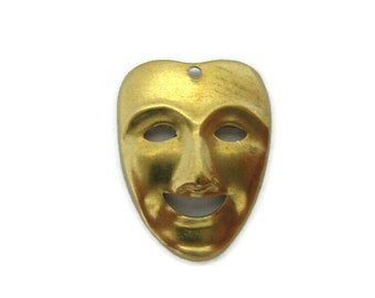 Brass Vintage Design Comedy Mask With Hole , Made in the USA