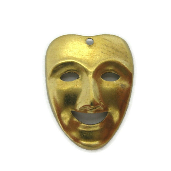 Brass Vintage Design Comedy Mask With Hole (2 pieces) , Made in the USA