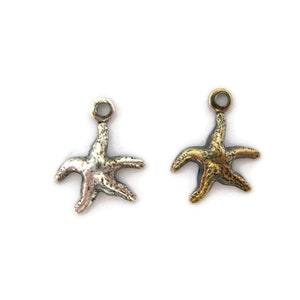 Brass Vintage Design Small Starfish Charm (6 pieces) , Made in the USA