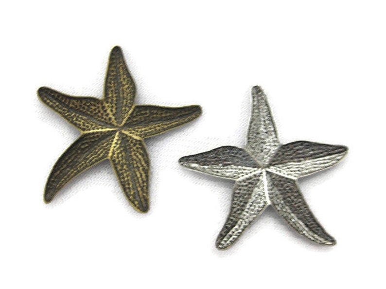 Antiqued Brass Vintage Design Starfish Stamping No Hole Made in the USA 2 pieces