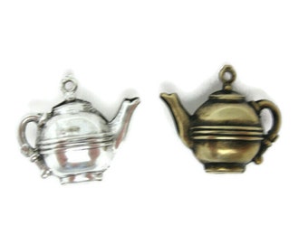 Brass Vintage Design 3D Tea pot Charm , Made in the USA
