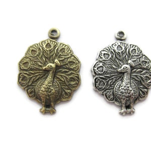 Brass Small Peacock Charm (4 pieces) , Made in the USA