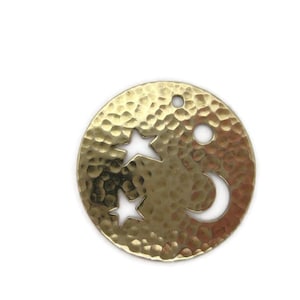 Brass Vintage Design Hammered Moon and Stars , Made in the USA
