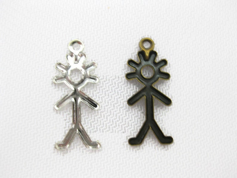 6 pieces Antiqued Brass Vintage Design Stick Figure Boy Charm Made in the USA