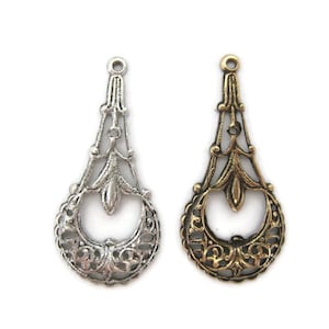 Brass Vintage Design Long Filigree Earring Drops (2 pieces) , Made in the USA