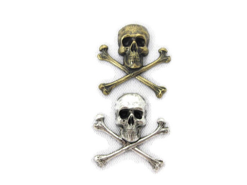Antiqued Brass Vintage Design Large Skull and Crossbones Made in the USA