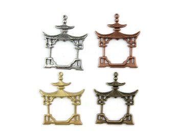 Brass Vintage Design Pagoda Drop with Top Hole , Made in the USA