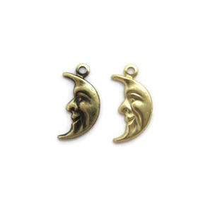 Brass Vintage Design Extra Small Left Facing Crescent Moon Man with Ring (6 pieces) , Made in the USA