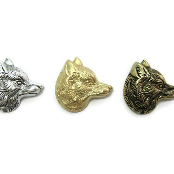 Brass Vintage Design Right Facing Wolf Head , Made in the USA