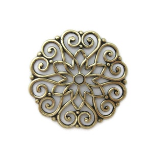 Brass Vintage Design Round Floral Filigree , Made in the USA