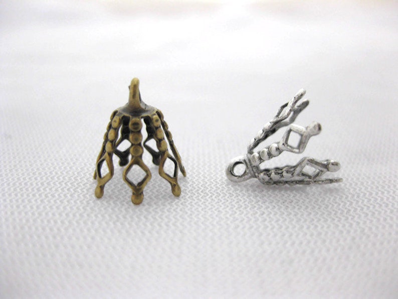 Antiqued Brass Vintage Design Delicate Bead Cap with Ring 4 pieces Made in the USA