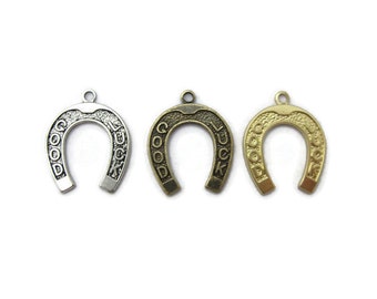 Brass Vintage Design Good Luck Horseshoe Charm (2 pieces) , Made in the USA