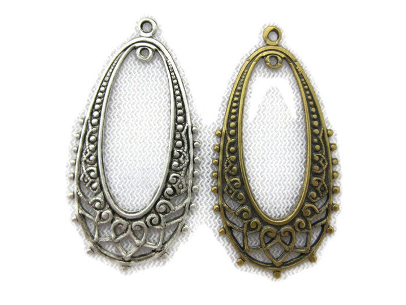4 pieces Made in the USA Antiqued Brass Oval Filigree Earring Finding