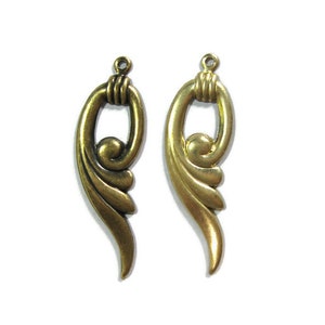 Brass Vintage Design Left Swirl Drop Earring Findings (2 pieces) , Made in the USA