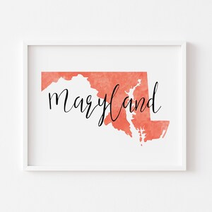 Impresión de pared de Maryland naranja, decoración de pared, arte de pared, descargable, decoración del hogar, arte de pared, impresión artística, regalo de inauguración de la casa
