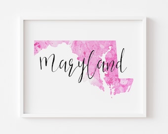 Maryland Print Pink, Wall Decor, Wall Art, Downloadable, Home Decor, Wall Art, Art Print, Housewarming Gift