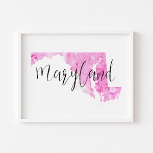 Impresión de Maryland en rosa, decoración de pared, arte de pared, descargable, decoración del hogar, arte de pared, impresión artística, regalo de inauguración de la casa