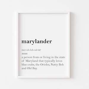 Marylander Printable Wall Art, Maryland Downloadable Print, Home Decor, Wall Art, Art Print, Housewarming Gift