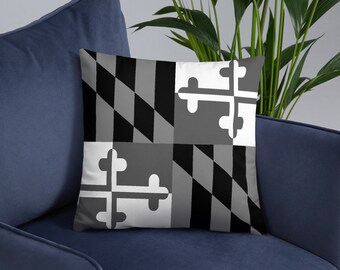 Maryland Flag Pillow, Black and White Maryland Gift Decor, Home Decor, Maryland Decor