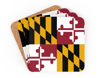 Maryland Flagge Untersetzer, Korkrückseite, Einweihungsparty Geschenk (4er Pack)